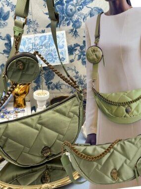🆕 KURT GEIGER LONDON 🧿 NWOT Recycled Nylon Moon Quilted Crossbody, Olive Green